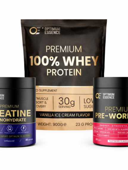 OptimumEssence® Ultimate Gym Stack – Vanilla | Whey, Kreatin & Pre-Workout